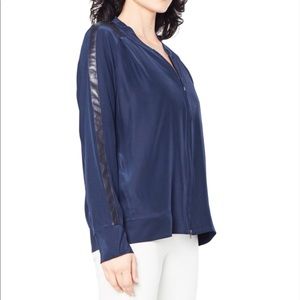 Elaine Kim Ringo Dark Blue Silk Bomber Jacket Coat Wonen's L Large Coats Jackets